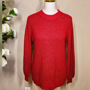 American Eagle Red Knit Sweater XS Soft Textured Crewneck Long Sleeve